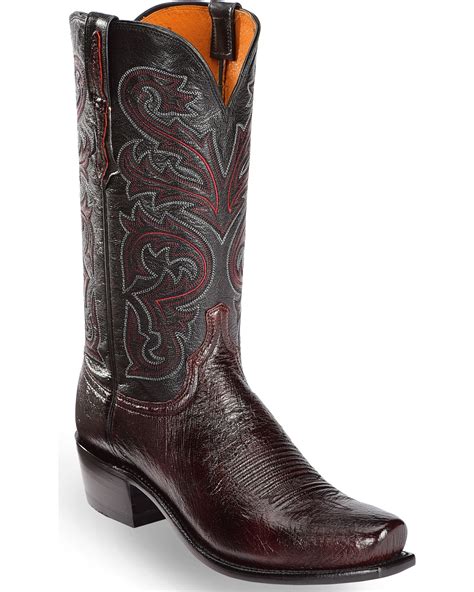 Lucchese Mens Handmade Black Cherry Nathan Smooth Ostrich Western