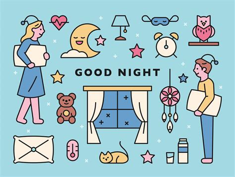 Good Night Character And Icons 1850872 Vector Art At Vecteezy
