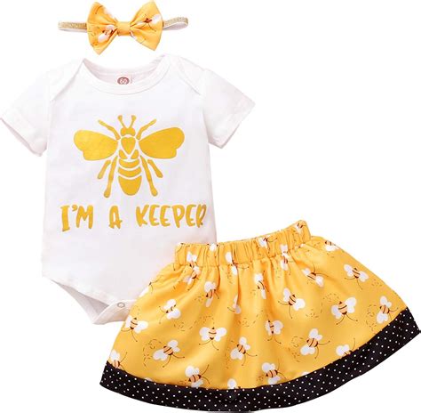 Infant Baby Girl Bumble Bee Clothes Letter Print Romper Honey Bee Skirt