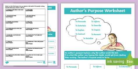 Authors Purpose Worksheets Primary English Resources