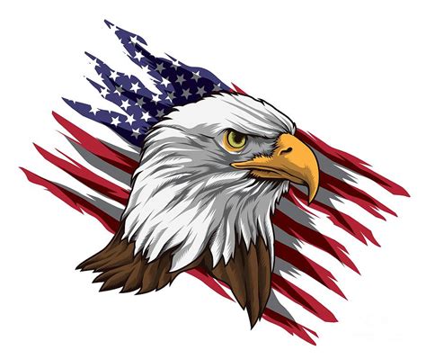 Patriotic Bald Eagle Head Stars And Stripes Flag Digital Art By Mister