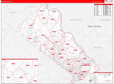 Official tourism promotion agency for bucks county, pennsylvania. Bucks County, PA Zip Code Wall Map Red Line Style by ...