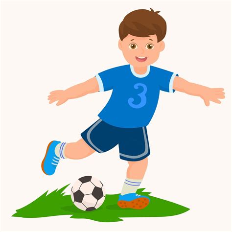 Niño Jugando Al Fútbol Y Pateando La Pelota 2406472 Vector En Vecteezy