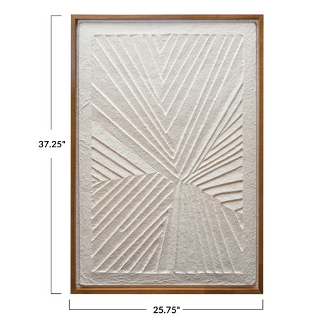 Oak Wood Framed Embossed Handmade Paper Wall Décor Natural And Cream Color