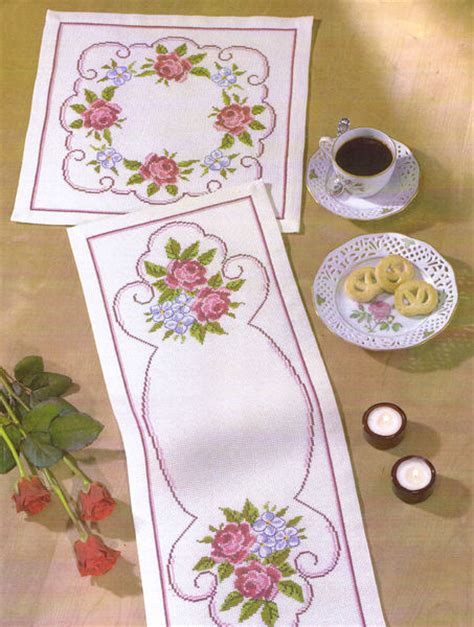 These are all original pieces designed by me, so please use them with respect and just for your own personal stitching pleasure! Roses and Forget-me-not Table Runner - cross stitch kit by ...