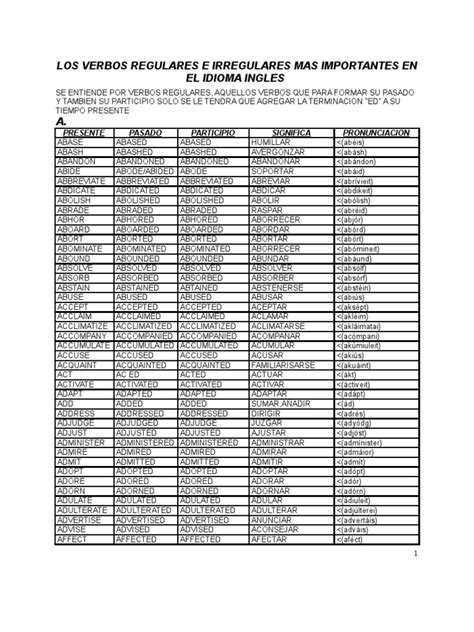 Verbos Regulares E Irregulares Nature
