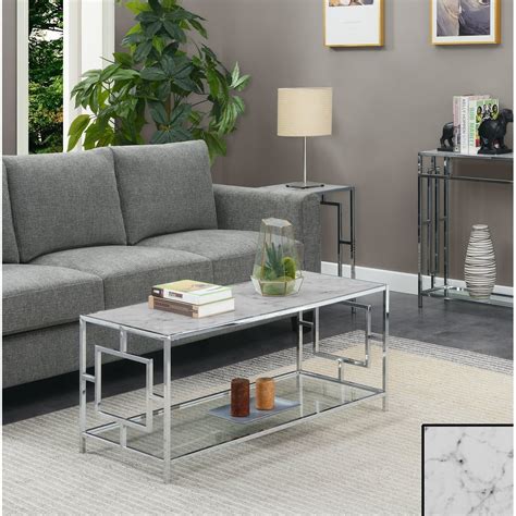 Convenience Concepts Town Square Chrome Coffee Table Faux White Marble
