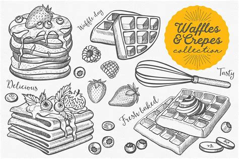 Waffles And Crepes Hand Drawn Graphic How To Draw Hands Crepes Food