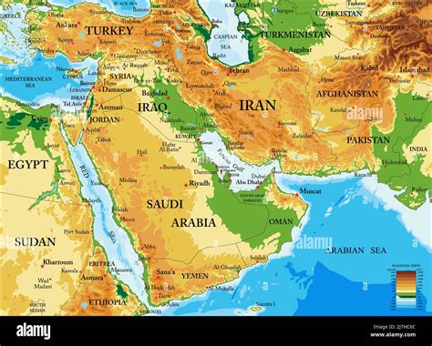 Mapa Físico Muy Detallado De Oriente Medio En Formato Vectorial Con