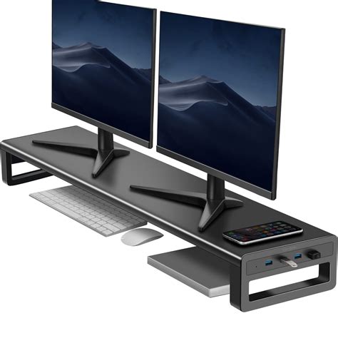 Dual Monitor Stand Computer Riser With Usb 30 Hub Ports Aluminum