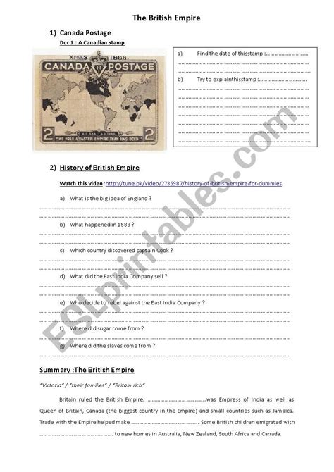 British Empire Esl Worksheet By Alicesimonjeanne