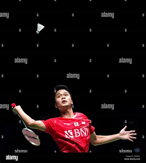 indonesia s anthony sinisuka ginting in action against denmark s viktor axelsen during day three