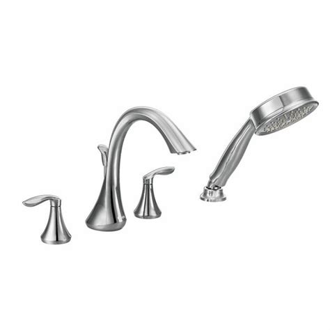 With tapered, sophisticated lines, eva delivers a look that will. Moen Eva Two Handle Roman Tub Faucet with Hand Shower ...