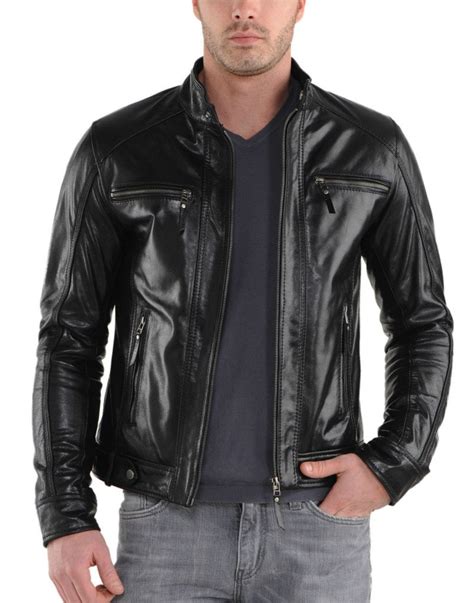 Men Genuine Lambskin Leather Jacket Black
