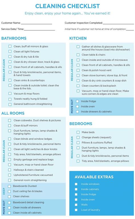 Professional House Cleaning Checklist Template Word For Maid In Spanish
