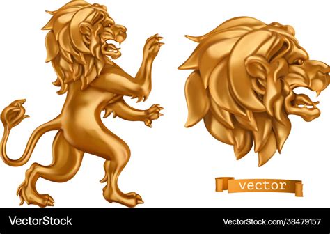Golden Lion 3d Realistic Icon Royalty Free Vector Image