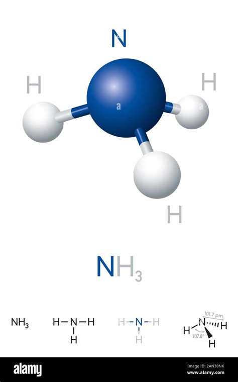 Ammonia Nh3 Molecule Model And Chemical Formula Chemical Compound Of