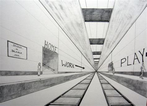 This Is A One Point Perspective Of Train Tracks It Creates The