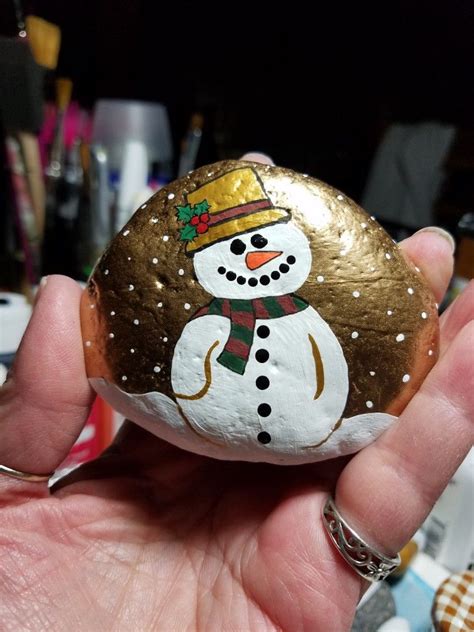 Hand Painted Kindness Rocks Christmas Snowman Frosty Rock Painting