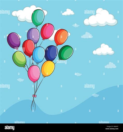 Colorful Balloons Floating In The Sky Illustration Stock Vector Image
