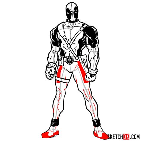 How To Draw Deadpool In Full Growth Sketchok Easy Drawing Guides
