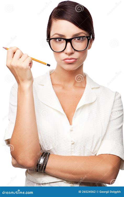 Strict Woman In Large Glasses Stock Photo Image Of Closeup Lecturer