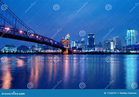 Cincinnati Ohio Skyline At Night Stock Image Image Of Building Blue