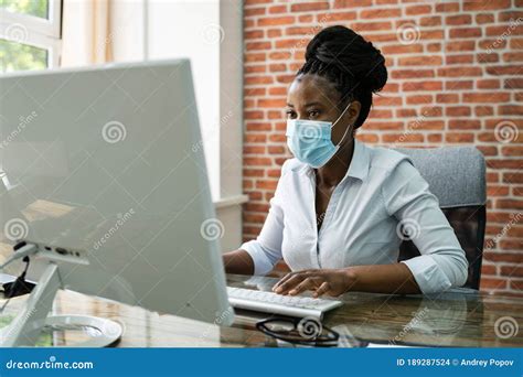 Professional African Woman Business Employee Typing Stock Photo Image