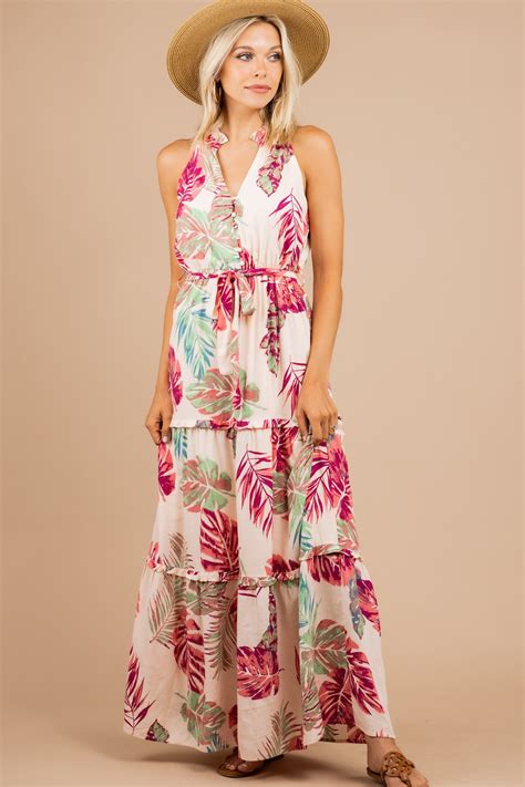 Island Fun Blush Pink Tropical Maxi Dress Tropical Maxi Dress Maxi