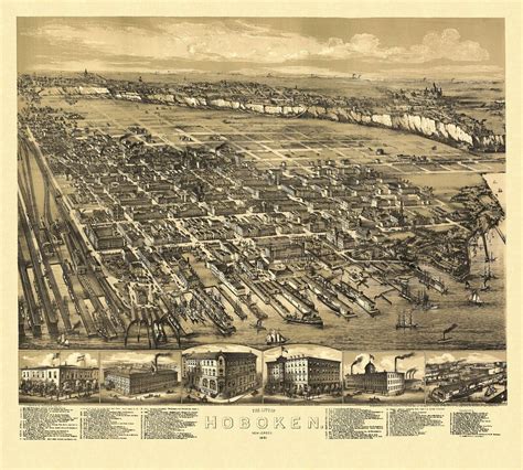 Old Map Of Hoboken New Jersey 1881 Hudson County Panoramic Map