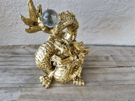 Gold Dragon Statue With Glass Ball Good Fortune And Prosperity Hello