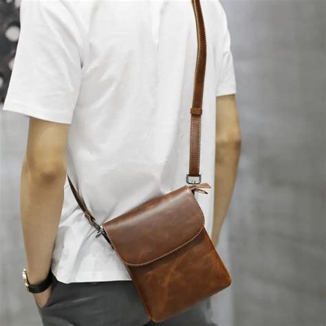Designer Crossbody Purse For Men Casual Small Messenger Bags Brown Male
