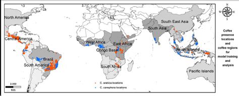 Global Coffee Location Database And Major Coffee Growing Regions Blue