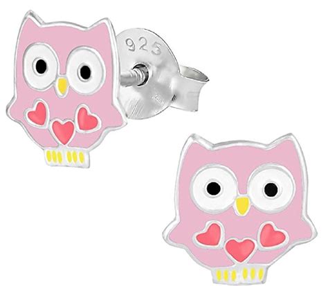 Lovely earrings for kids in sterling silver. 925 Sterling Silver "Pink Owl" Stud Earrings for Children ...