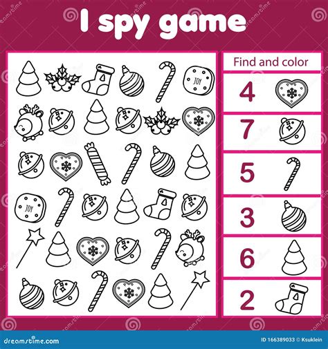 I Spy Game Find Color And Count Christmas And New Year Holidays