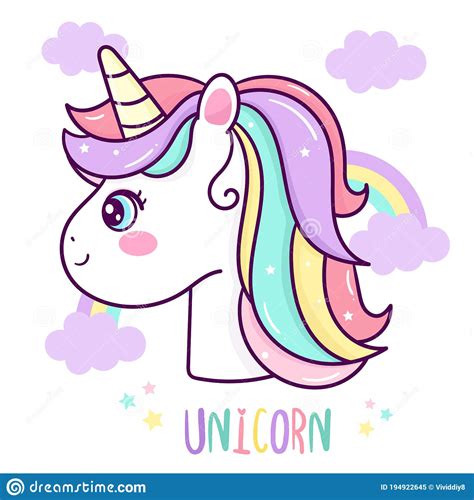 Flat Unicorn Head Fairy Cartoon Pony Child Vector With Pastel Rainbow