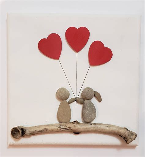 Couple Heart Balloon Pebble Art | Etsy in 2020 | Pebble art, Button art ...