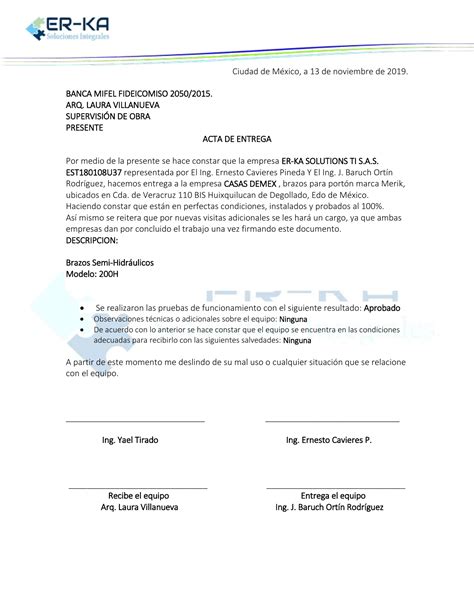 Acta De Entrega De Documentos De Archivo Actualizado Enero Hot