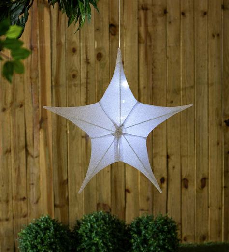 Lighted Hanging Fabric Star Large Silver Wind And Weather