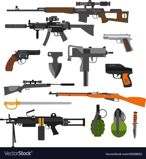 Set Of Army Combat Weapons Icons Isolated Vector Image