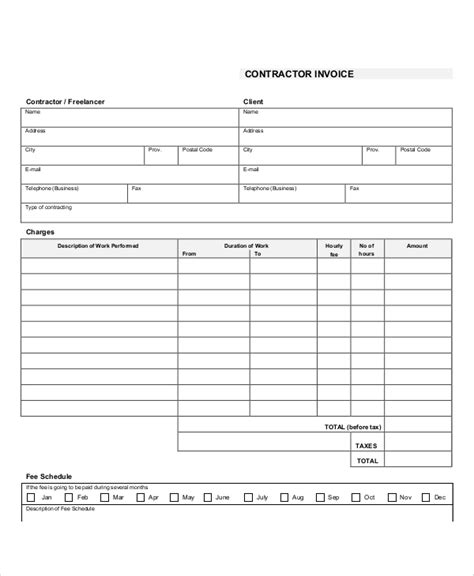 contractor invoice samples   ms word excel