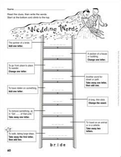 First grade kids start to put words together, both in print and on the computer. Wedding Words Word Ladder (Grades 4-6) … | Word ladders ...