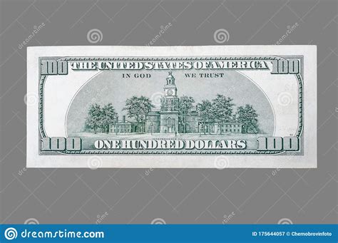 Back Side Of A Hundred Dollar Bill Usa On Isolated Gray Background