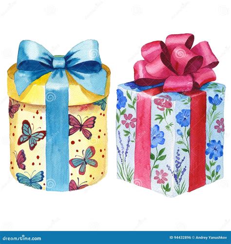 Watercolor Birthday T Box Illustration Wrapped T Boxes With A