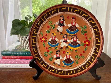 Vintage Eastern European Folk Art Terracotta Decorative Plate Etsy