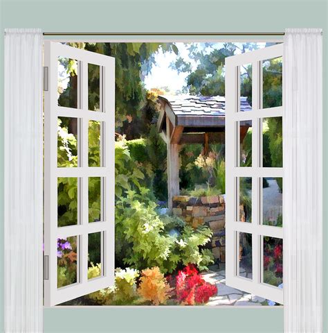 Window View Of Garden Wishing Well Painting By Elaine Plesser