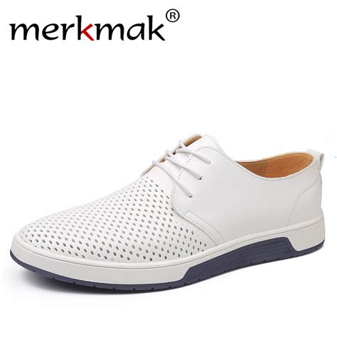 Merkmak Brand Summer Men Leather Casual Shoes Fashion Breathable Holes
