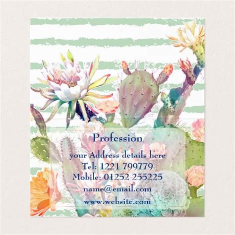 Watercolor Cactus Floral Stripes Design Business Card Zazzle