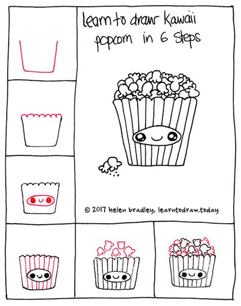 how to draw kawaii popcorn in six steps learn to draw