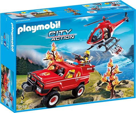 Playmobil City Action 9518 Hélicoptère Et 4x4 De Pompiers City Action